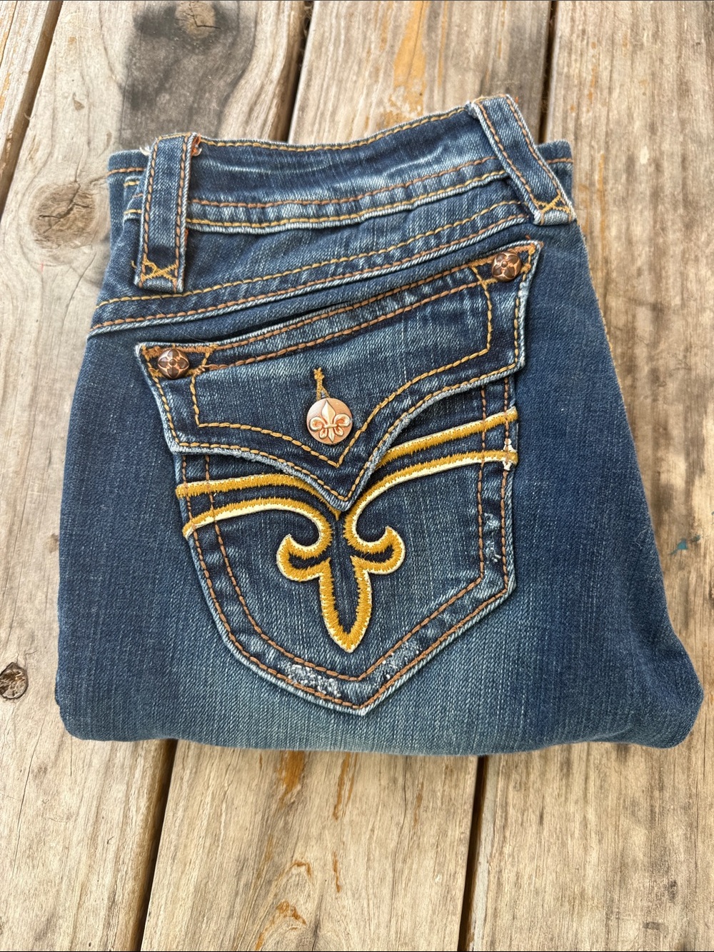 Rock Revival Embellished Dark Blue Women’s Jeans with Decorative Back Pockets